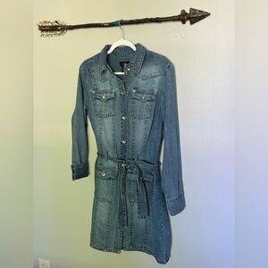 Denim Button-Up Dress with Belt can be used like jacket